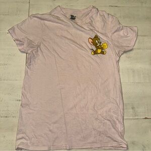 Pink Short Sleeve Women's Tee with Cartoon Graphic